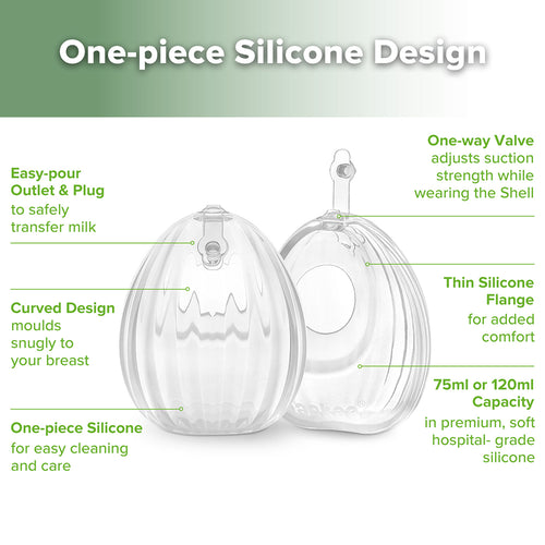 Shell Wearable Silicone Pump (Medical Grade Silicone, 75ml/120ml)