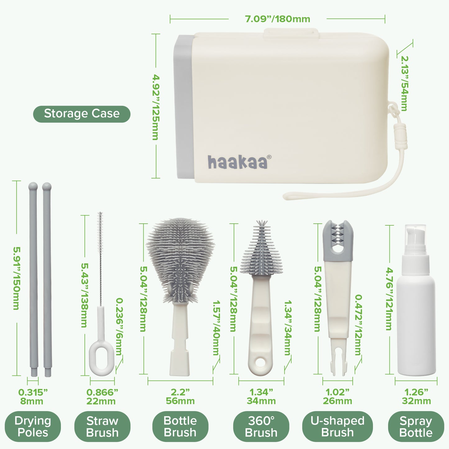 Clean & Dry Travel Bottle Brush Set - Cream & Slate