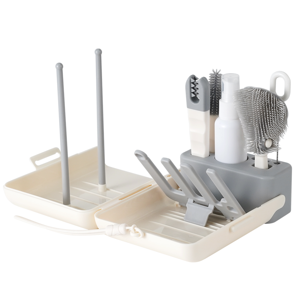 Clean & Dry Travel Bottle Brush Set - Cream & Slate