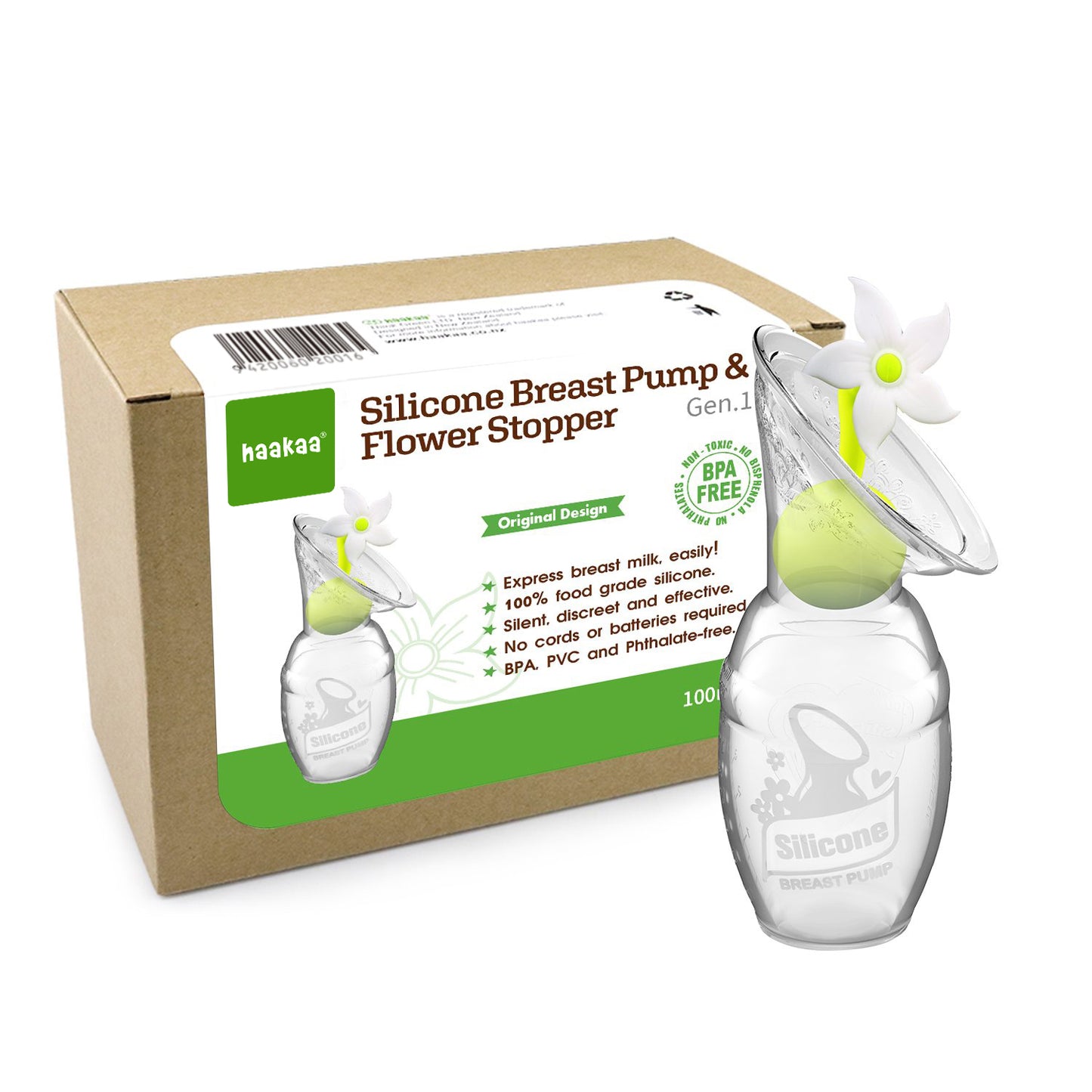 Generation 1 100ml Breast Pump & Flower Stopper Gift Box | Haakaa.